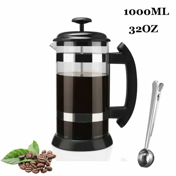 Cafetière à Pression Française en Verre Borosilicate, 1000ml/600ml, Infuseur de Café Maison, Mousse de Lait, Mousseur de Thé Barista 1