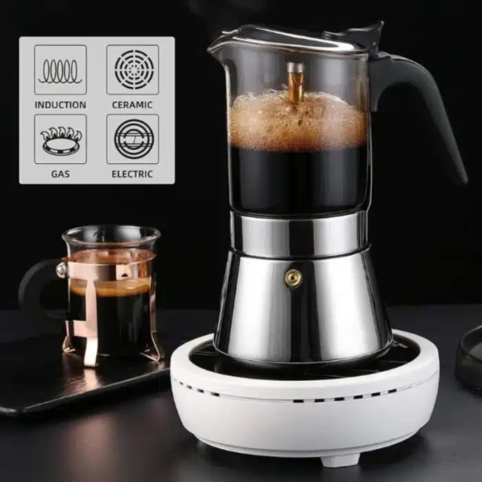 Cafetière Italienne en Verre à Double Valve pour 2 Personnes, Moka, Extraction Haute Pression, Bouilloire à Expresso, pour la Maison 3