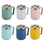 Tasse à café isolée sous vide avec couvercle et poignée, acier inoxydable, double couche, grande capacité, portable, voyage, paille, 450ml, 1 pièce 6