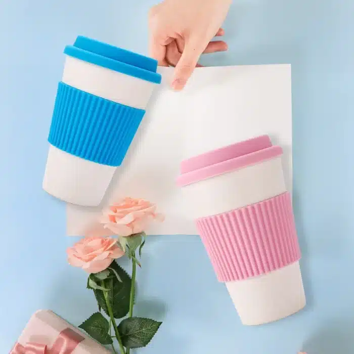 mug en fibre de bambou avec couvercle en silicone 2