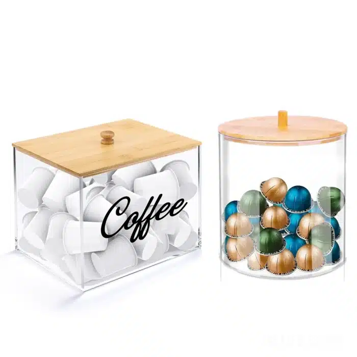 Boîte de rangement en bambou pour capsules de café, porte-dosette en acrylique, conteneur de filtre à café, stockage, évaluation pour la cuisine 1