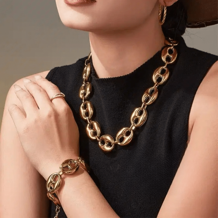 Plaqué or grain de café chaîne collier