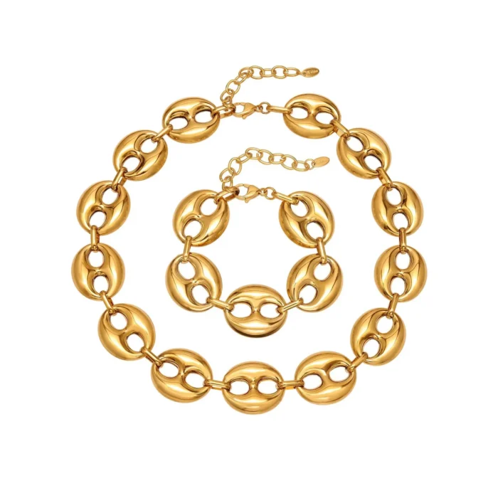 Plaqué or grain de café chaîne collier 6