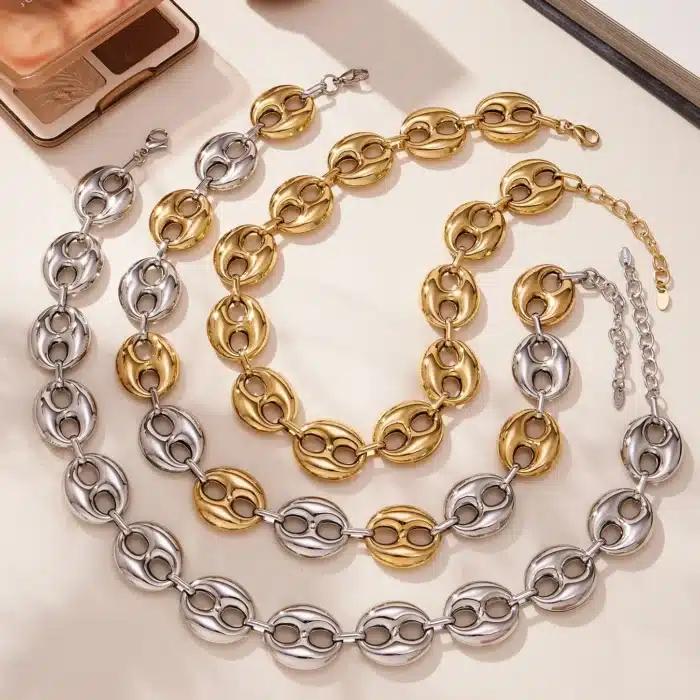 Plaqué or grain de café chaîne collier 5