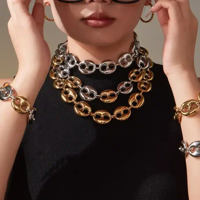 Plaqué or grain de café chaîne collier 4