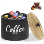 Boîte à dosettes de café en bois avec couvercle