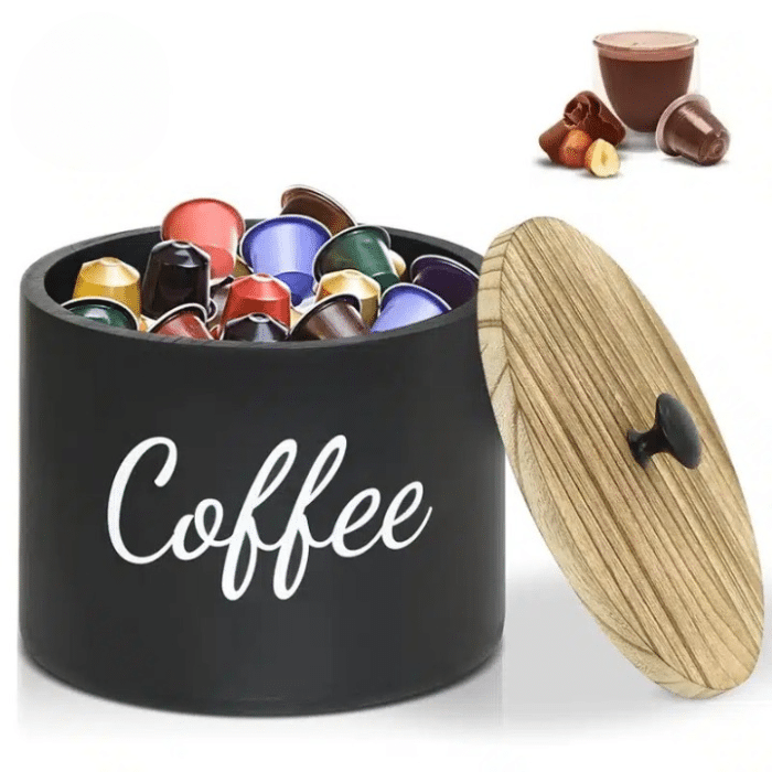 Boîte à dosettes de café en bois avec couvercle