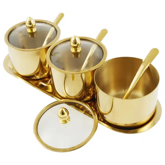 Récipients à épices en acier inoxydable avec couvercle en verre et cuillère 1