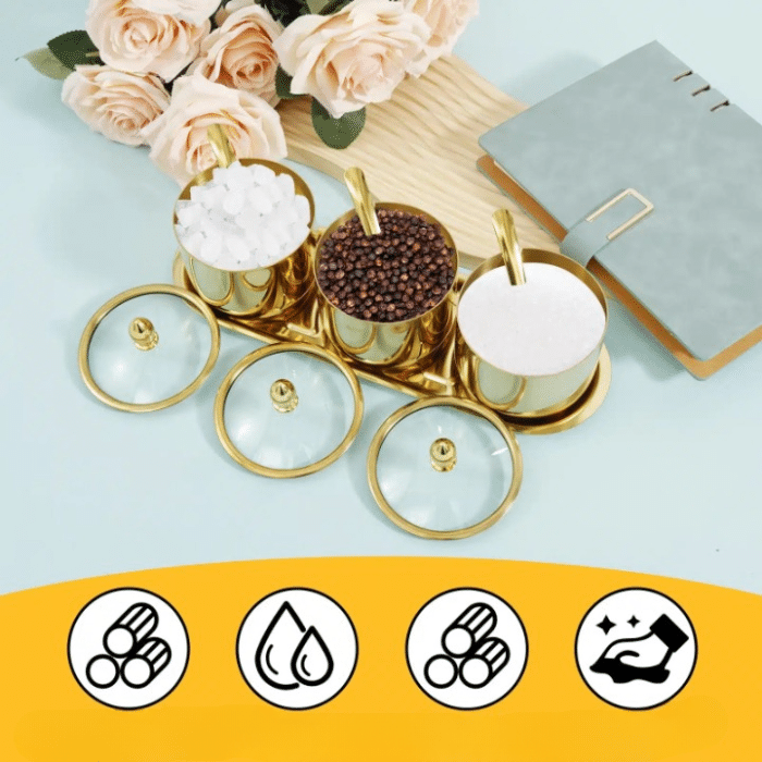 Récipients à épices en acier inoxydable avec couvercle en verre et cuillère