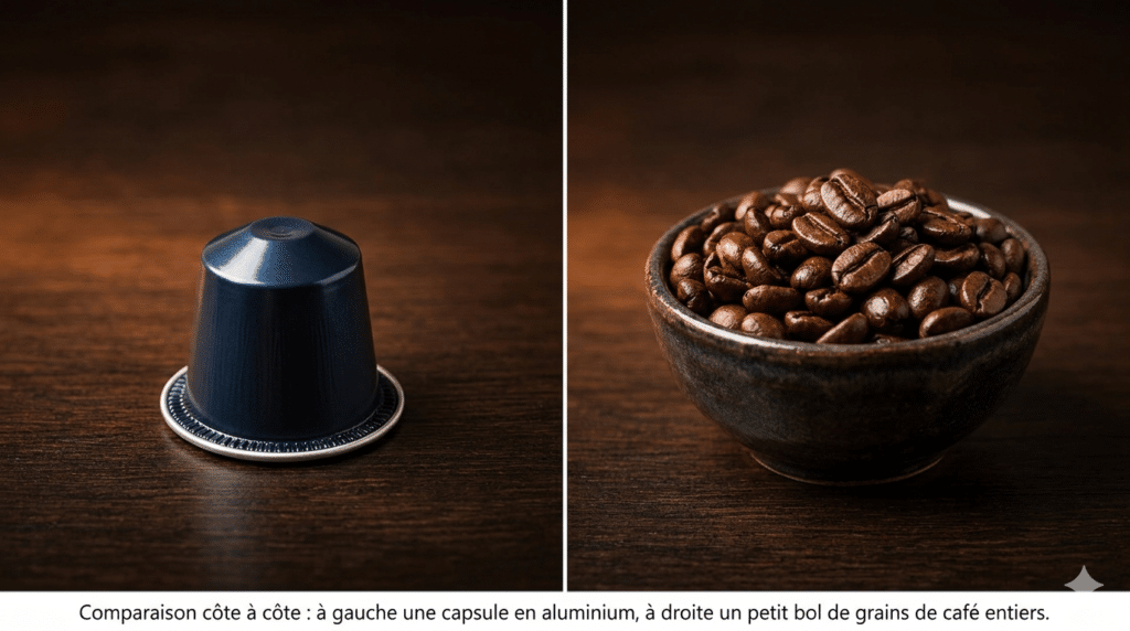 café crème, grains, capsules